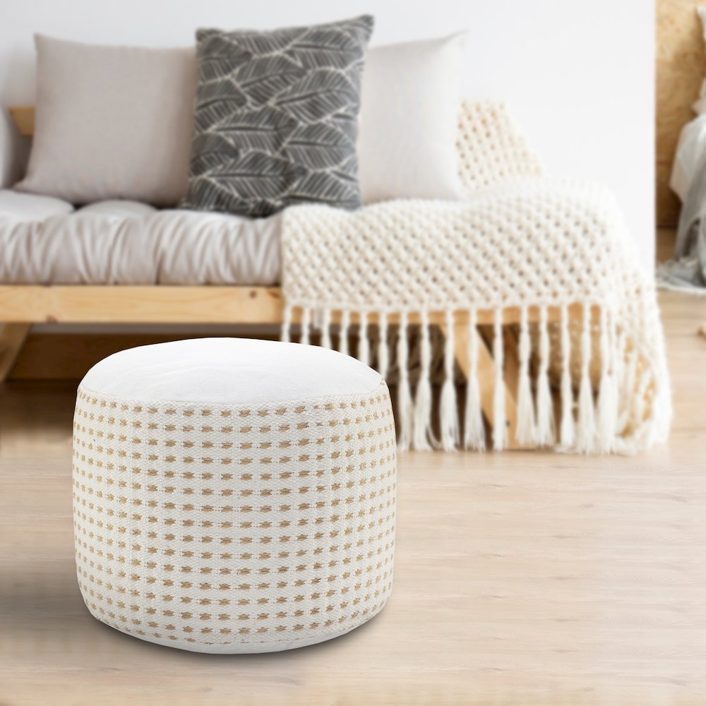 Zion Jute Blend Indoor Pouf in Tan, 18" x 18" x 14". Picture 6