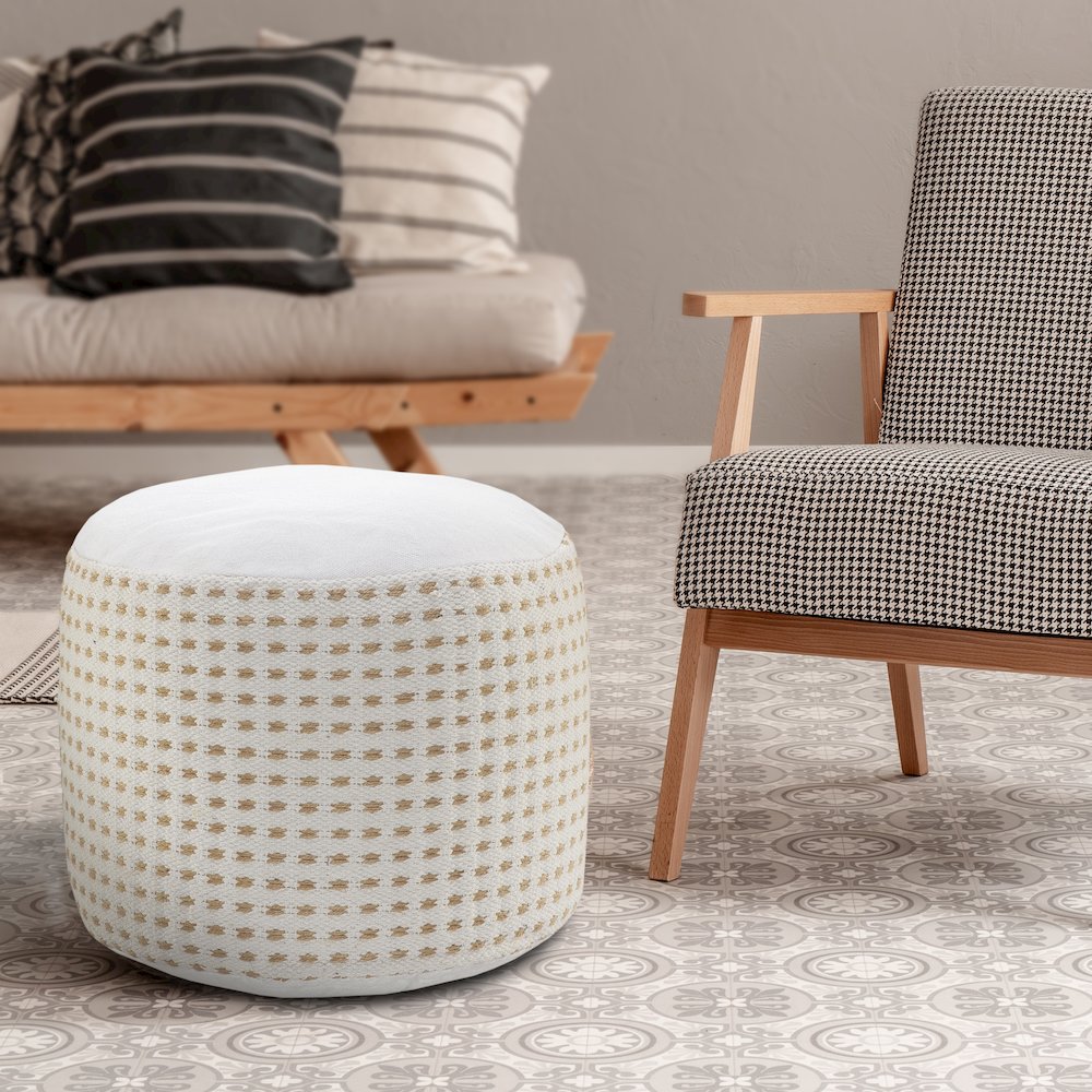 Zion Jute Blend Indoor Pouf in Tan, 18" x 18" x 14". Picture 7