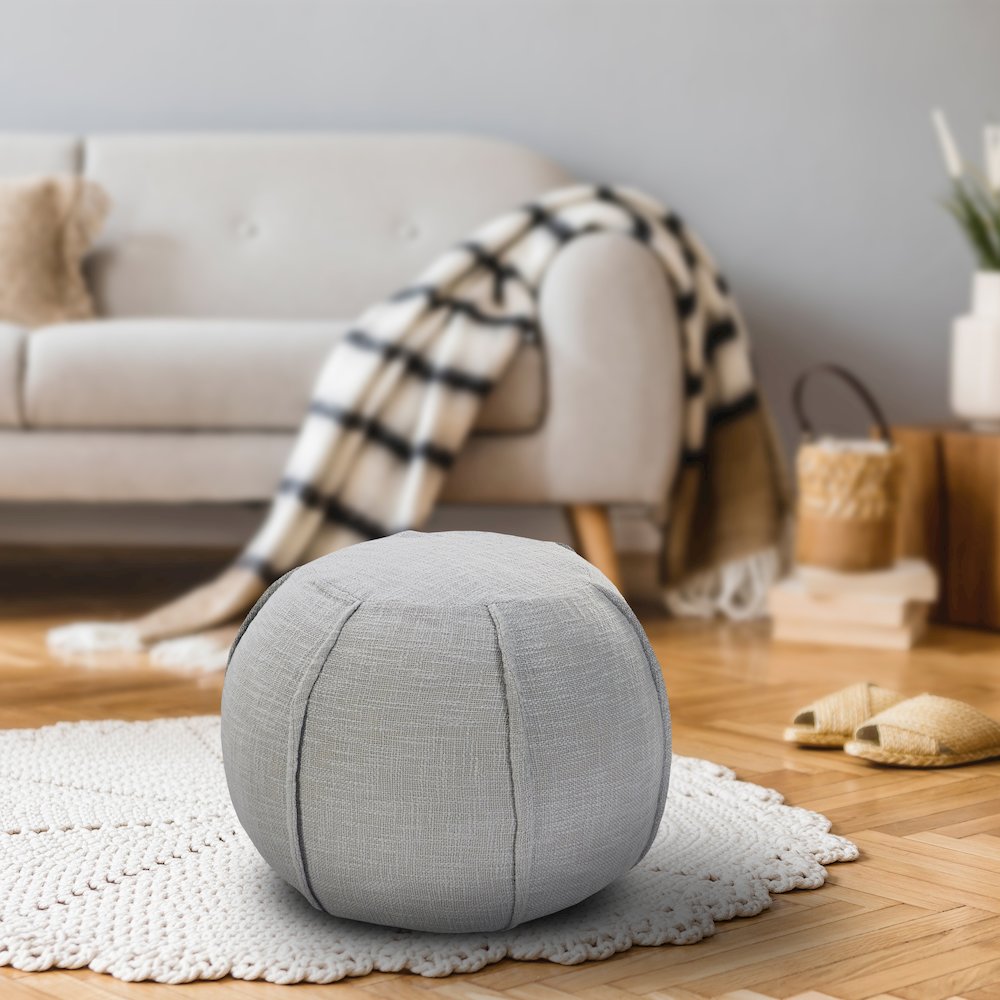 Zion Cotton Indoor Pouf in Blue/Tan, 18" x 18" x 14". Picture 7