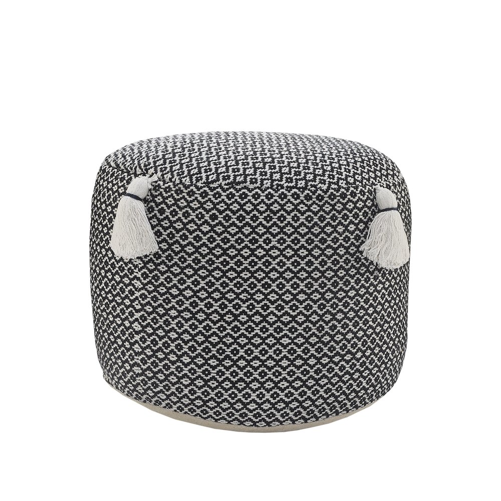 Zadia Cotton Indoor Pouf in Tan/Cream, 18" x 18" x 14". Picture 1