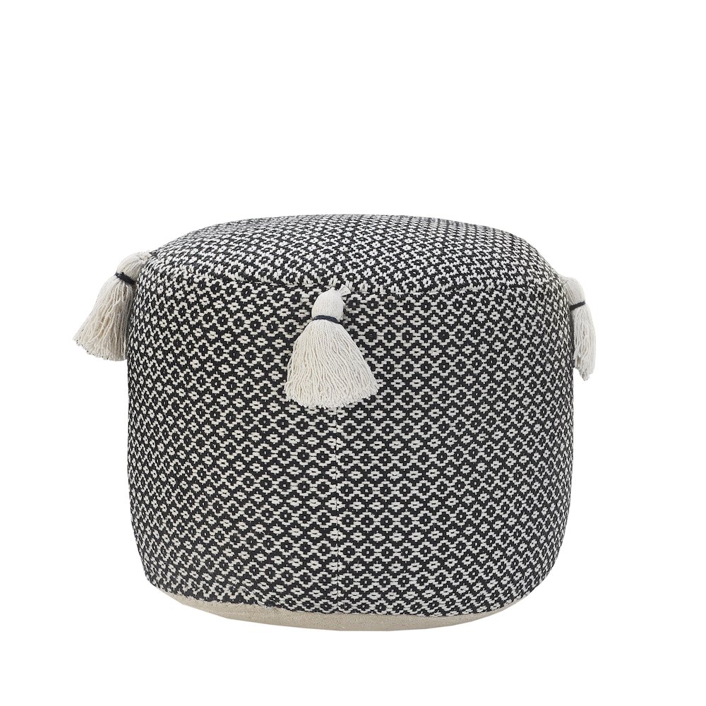 Zadia Cotton Indoor Pouf in Tan/Cream, 18" x 18" x 14". Picture 4