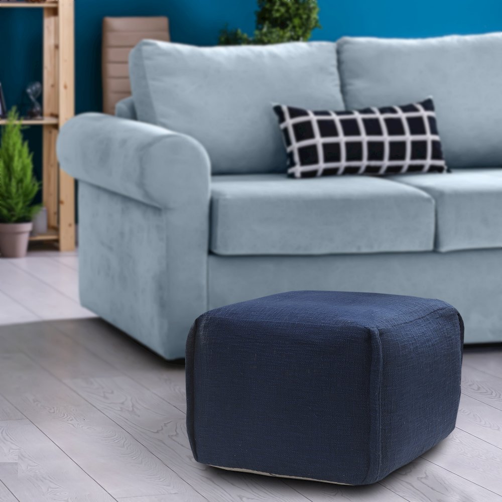 Zion Cotton Indoor Pouf in Tan/Black, 18" x 18" x 14". Picture 7