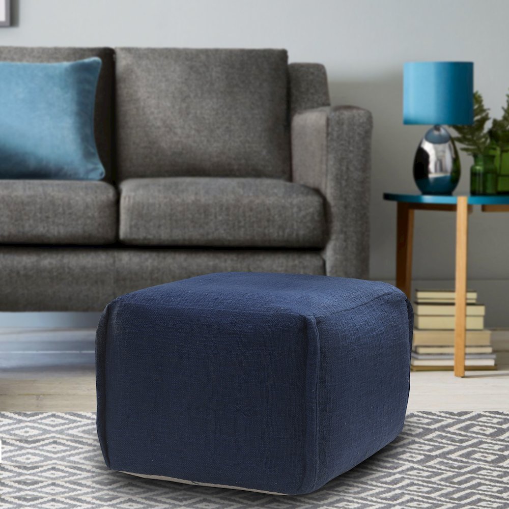 Zion Cotton Indoor Pouf in Tan/Black, 18" x 18" x 14". Picture 8