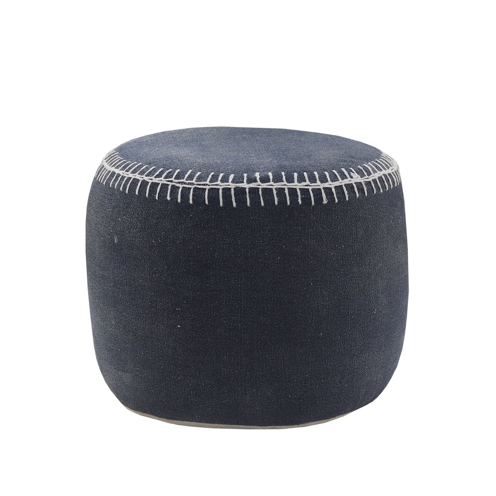 Enigma Cotton Indoor Pouf in Blue/White, 18" x 18" x 14". Picture 1