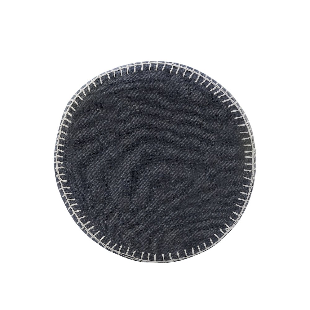 Enigma Cotton Indoor Pouf in Blue/White, 18" x 18" x 14". Picture 3