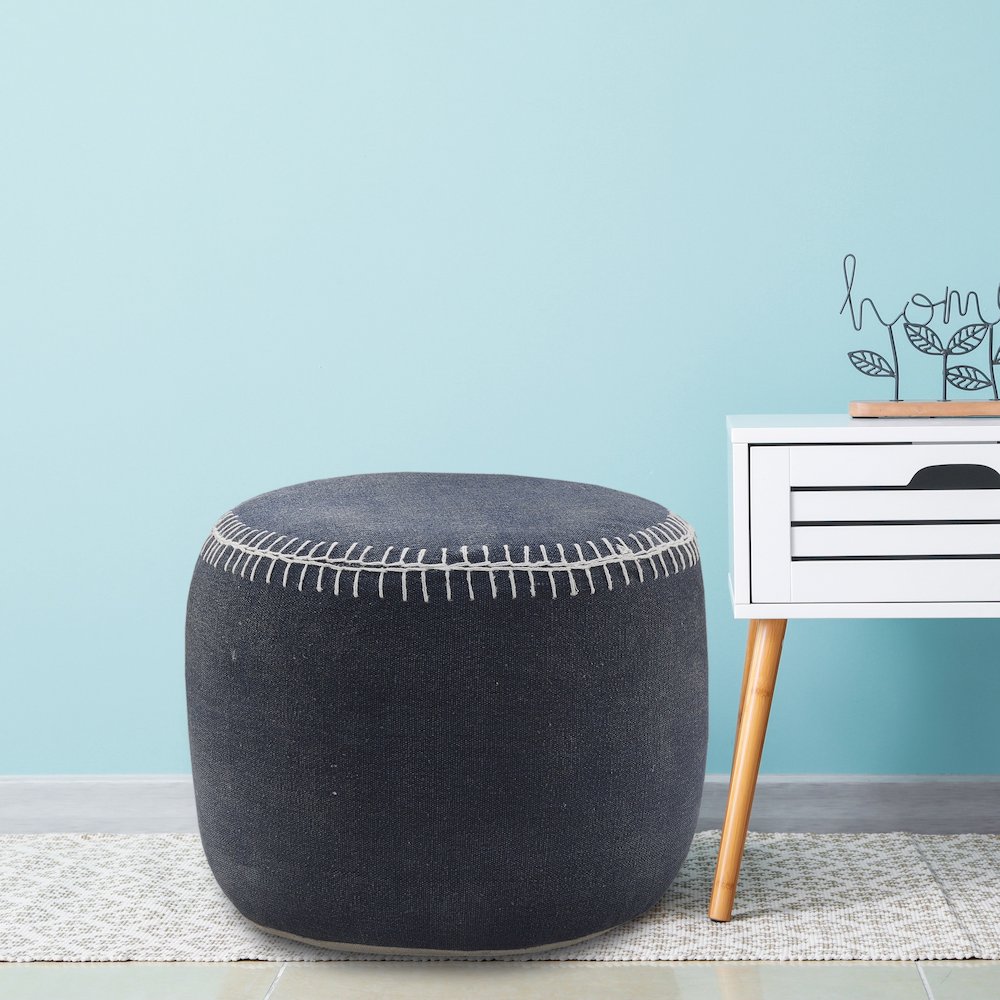 Enigma Cotton Indoor Pouf in Blue/White, 18" x 18" x 14". Picture 7
