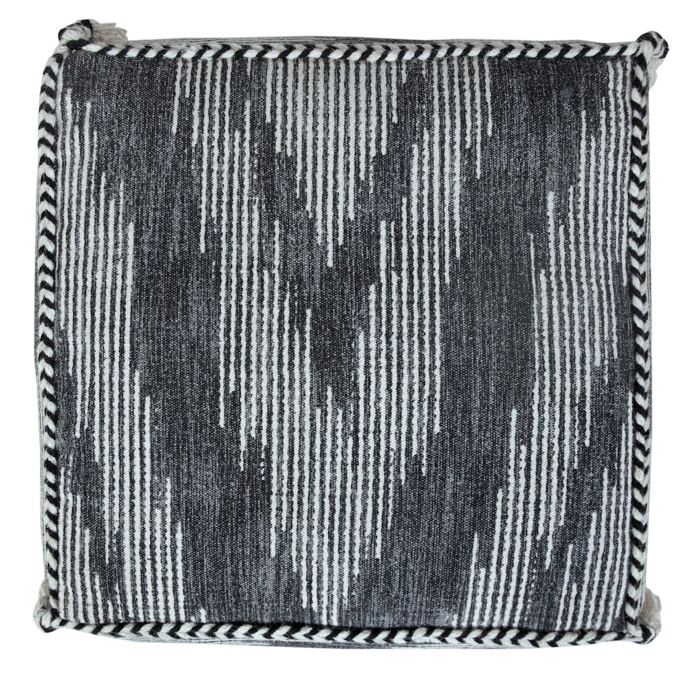 Zadia Cotton Indoor Pouf in Gray/White, 18" x 18" x 14". Picture 3