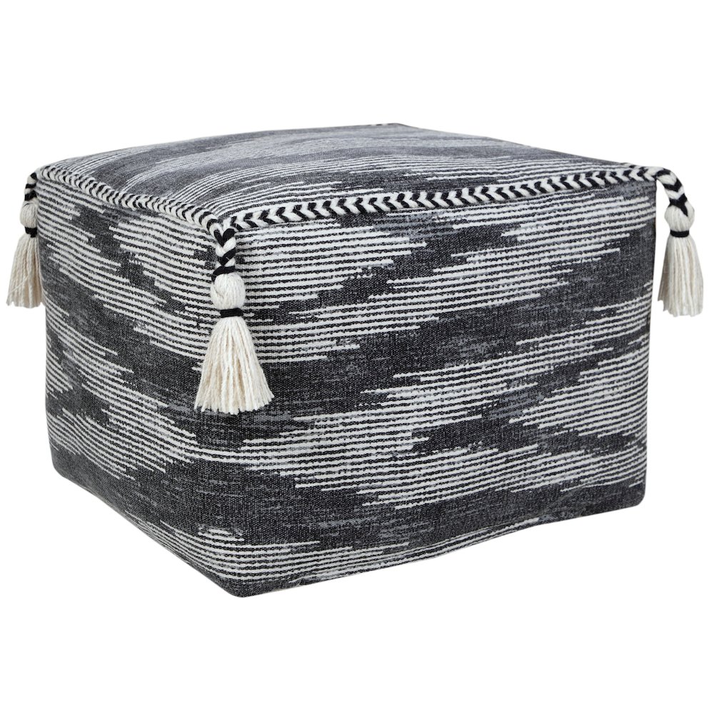 Zadia Cotton Indoor Pouf in Gray/White, 18" x 18" x 14". Picture 4