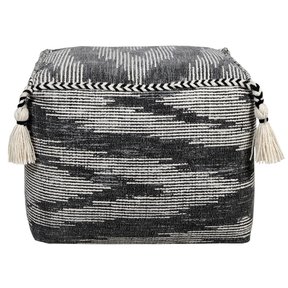 Zadia Cotton Indoor Pouf in Gray/White, 18" x 18" x 14". Picture 5