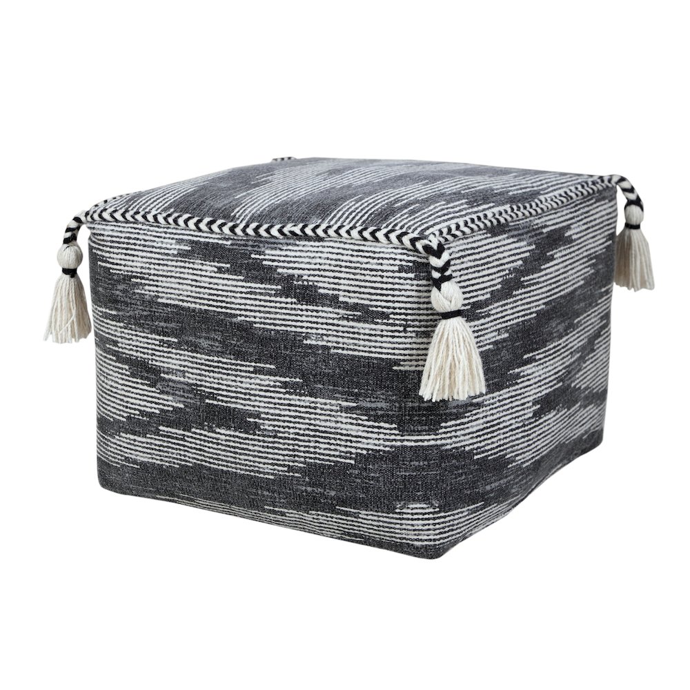 Zadia Cotton Indoor Pouf in Gray/White, 18" x 18" x 14". Picture 1