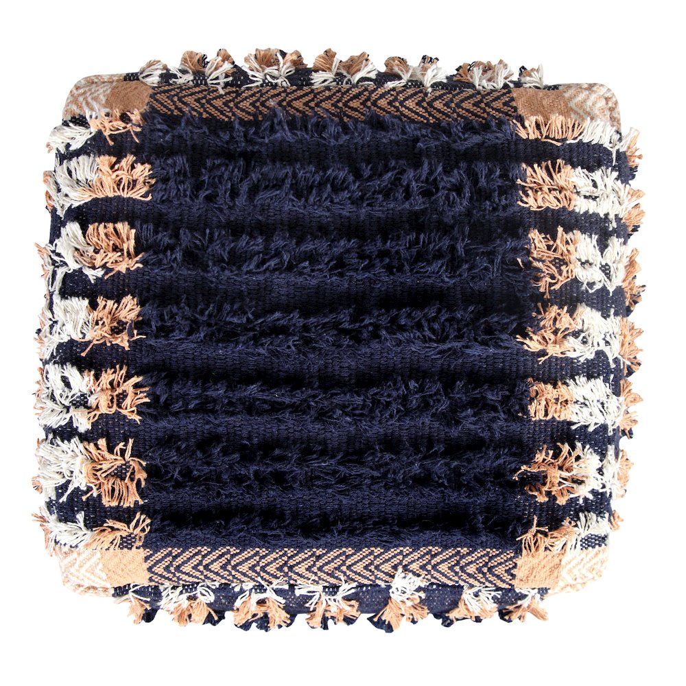 Monarch Cotton Indoor Pouf in Blue/Orange, 18" x 18" x 14". Picture 3