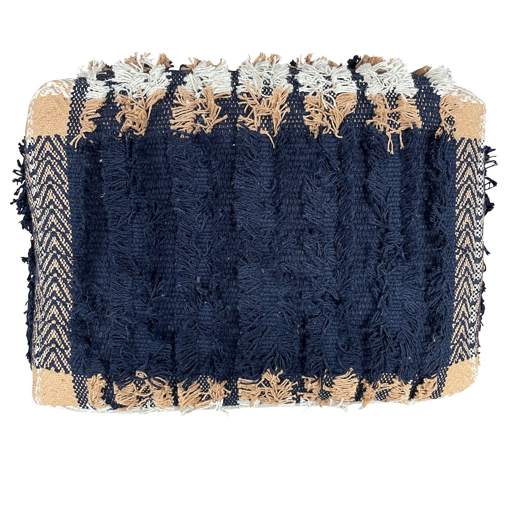 Monarch Cotton Indoor Pouf in Blue/Orange, 18" x 18" x 14". Picture 5