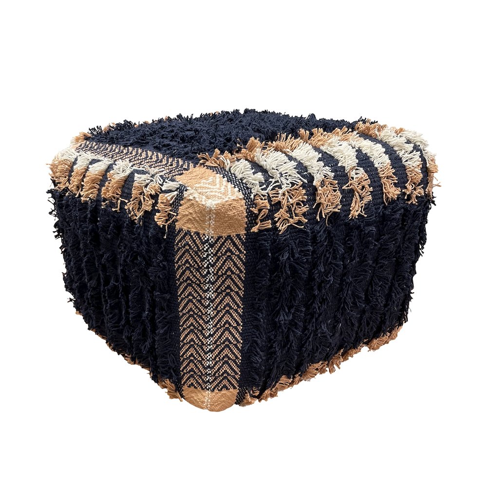 Monarch Cotton Indoor Pouf in Blue/Orange, 18" x 18" x 14". Picture 1