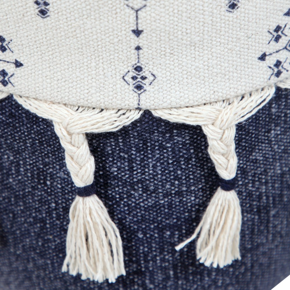 Monarch Cotton Indoor Pouf in Blue/White, 18" x 18" x 14". Picture 2