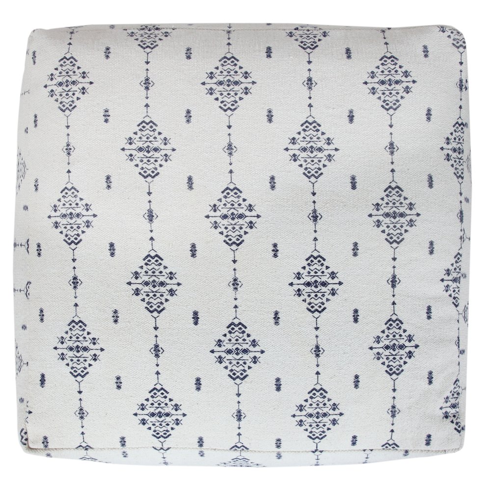 Monarch Cotton Indoor Pouf in Blue/White, 18" x 18" x 14". Picture 3