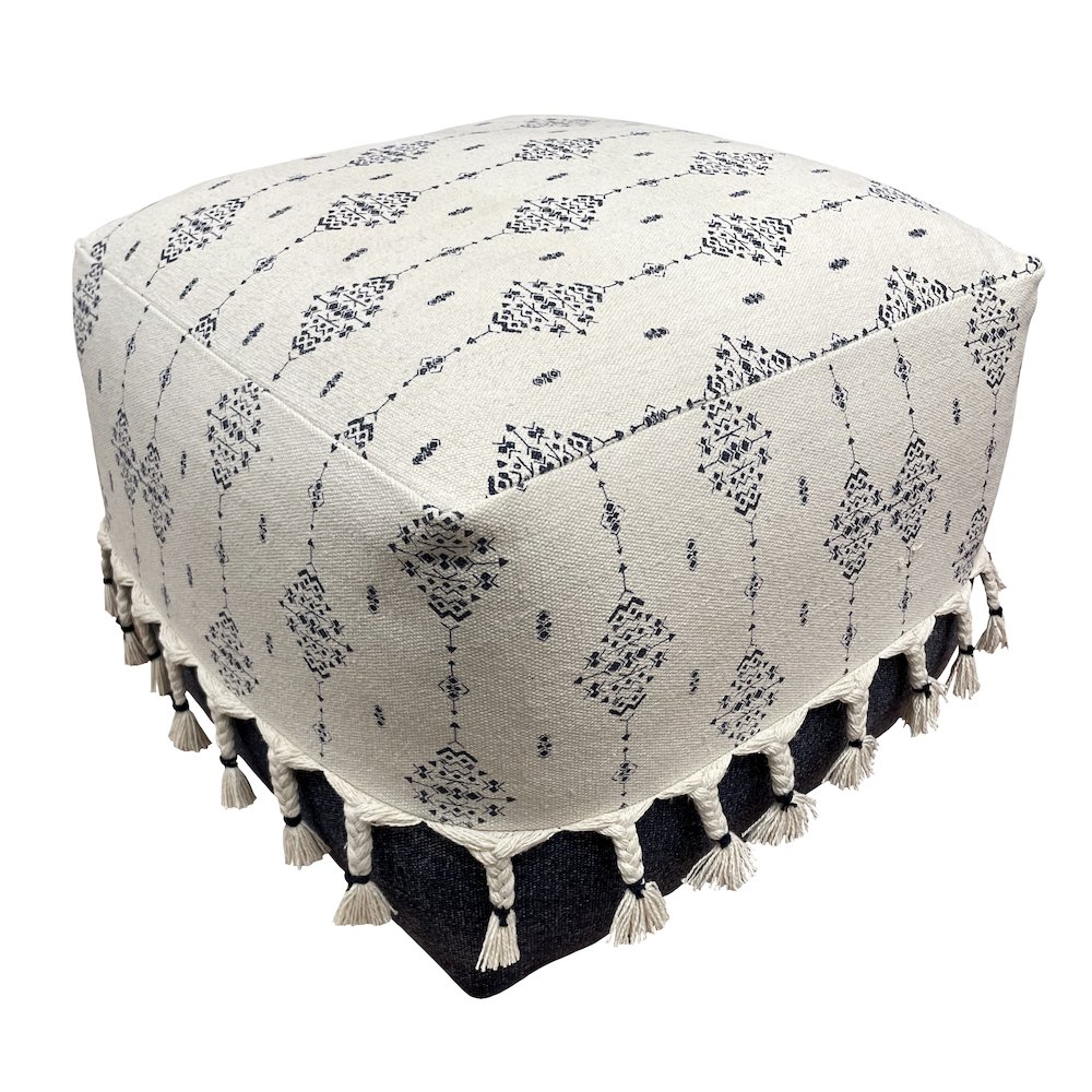 Monarch Cotton Indoor Pouf in Blue/White, 18" x 18" x 14". Picture 4