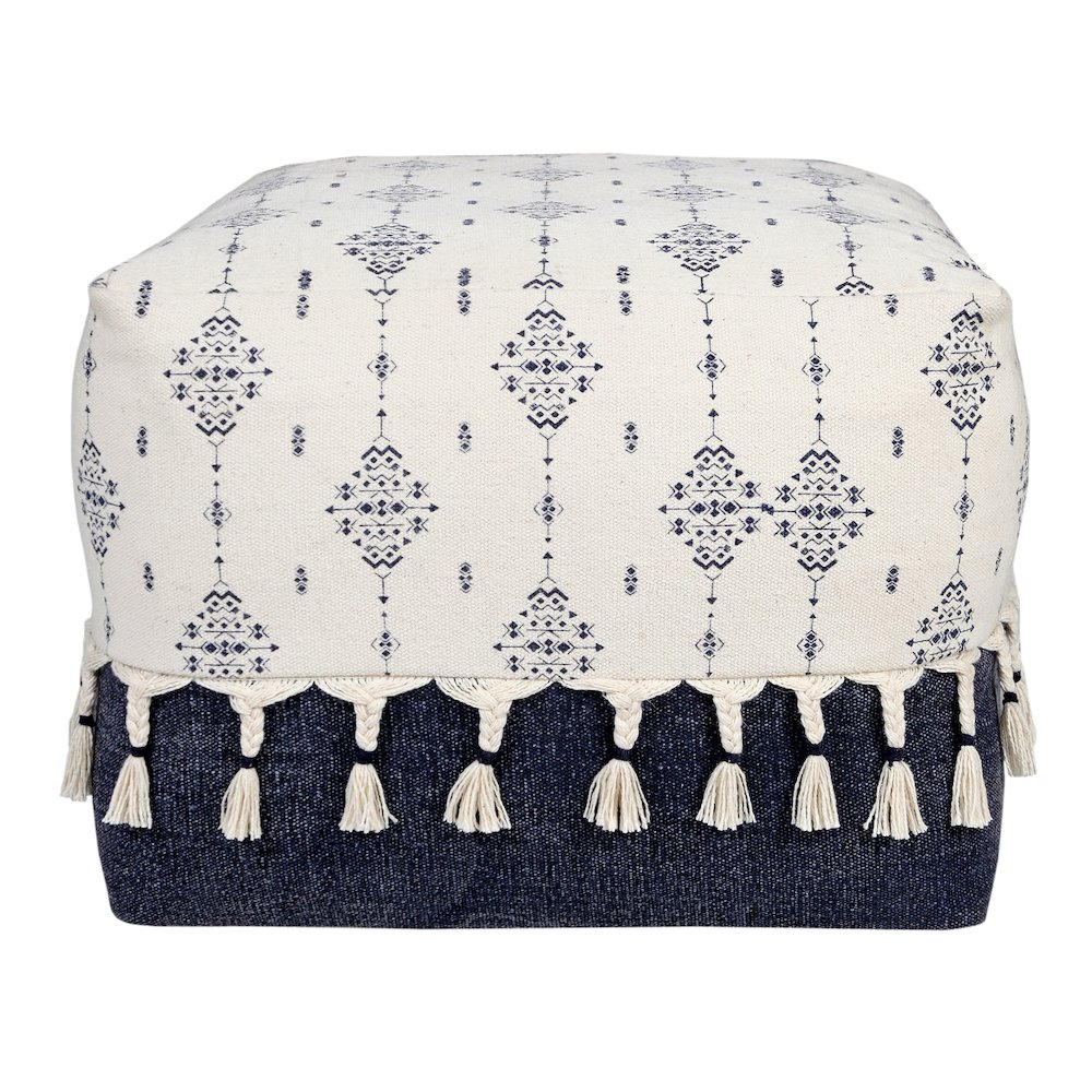 Monarch Cotton Indoor Pouf in Blue/White, 18" x 18" x 14". Picture 5