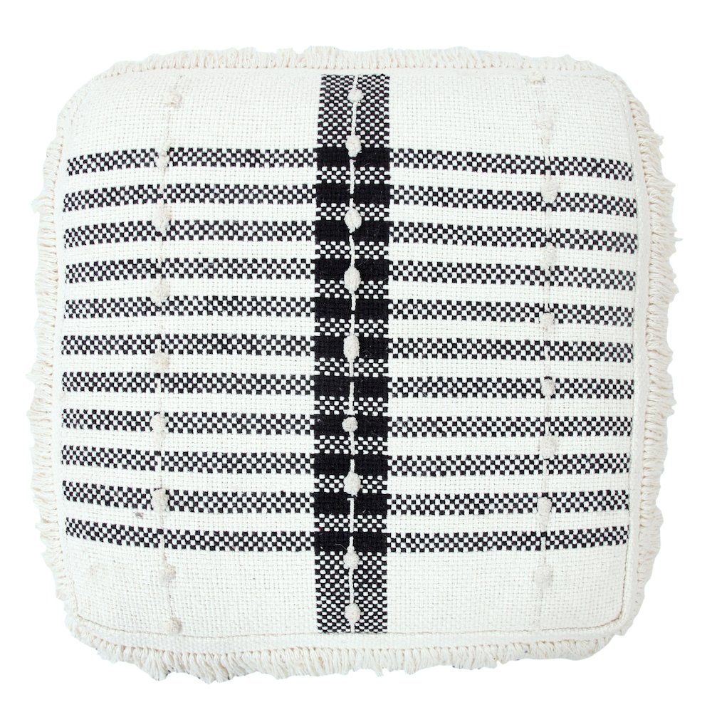 Monarch Cotton Indoor Pouf in White/Black, 18" x 18" x 14". Picture 3