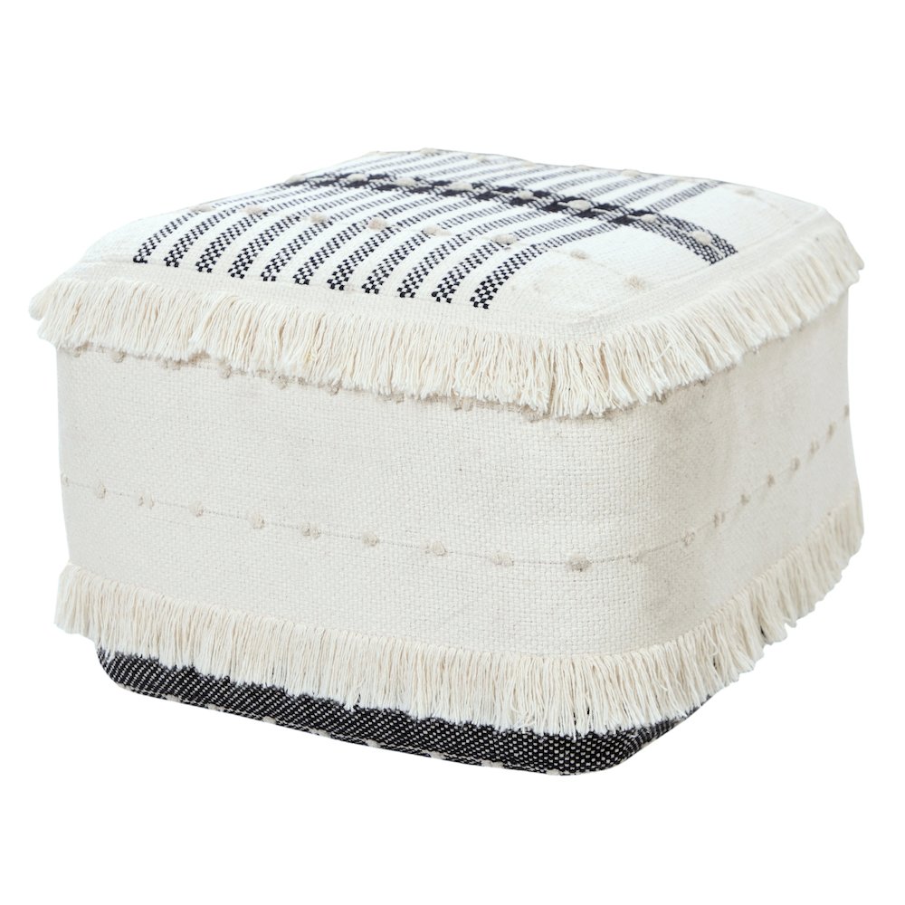 Monarch Cotton Indoor Pouf in White/Black, 18" x 18" x 14". Picture 4