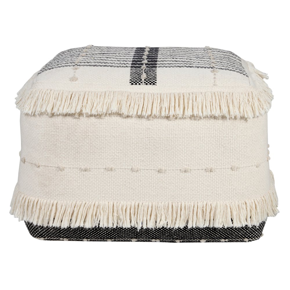 Monarch Cotton Indoor Pouf in White/Black, 18" x 18" x 14". Picture 5
