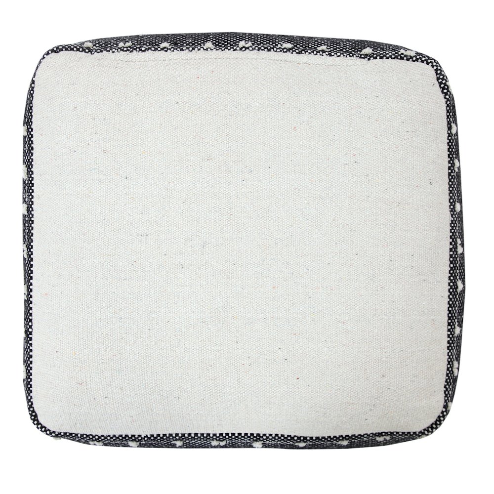 Monarch Cotton Indoor Pouf in White/Black, 18" x 18" x 14". Picture 6