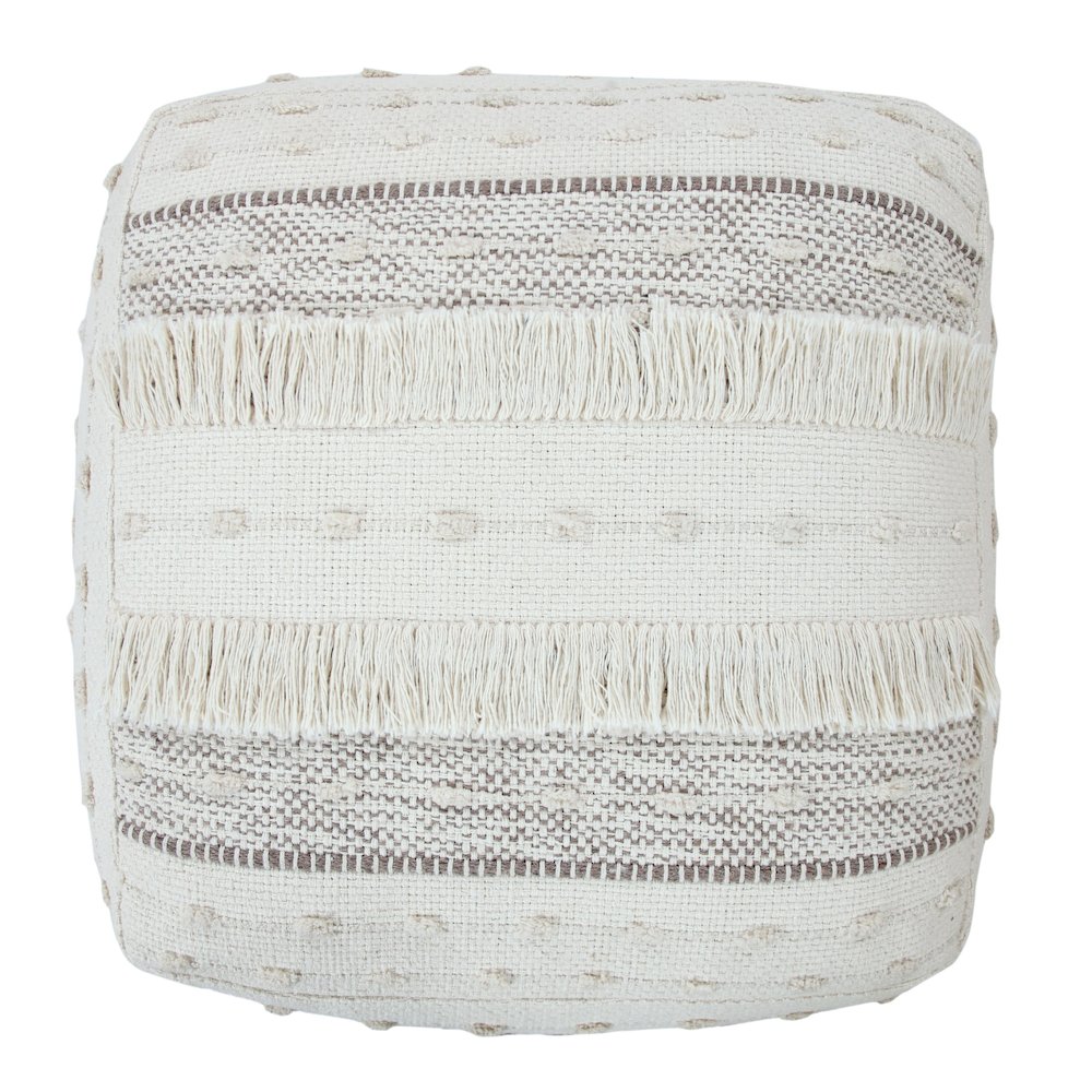 Monarch Cotton Indoor Pouf in Cream/Brown, 18" x 18" x 14". Picture 3