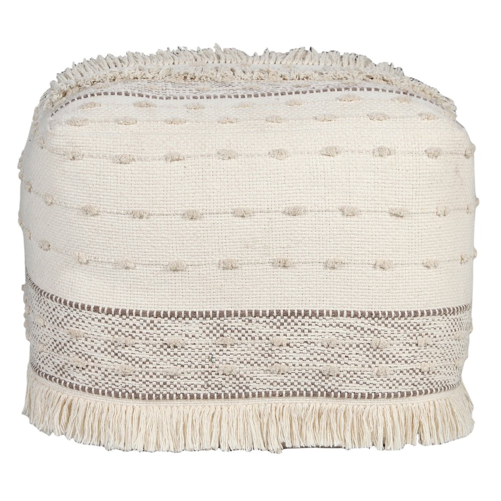 Monarch Cotton Indoor Pouf in Cream/Brown, 18" x 18" x 14". Picture 1