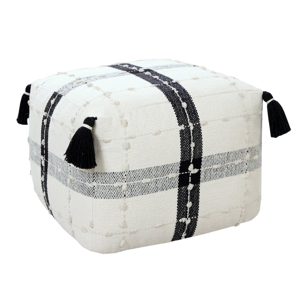 Monarch Cotton Indoor Pouf in Black/White, 18" x 18" x 14". Picture 3