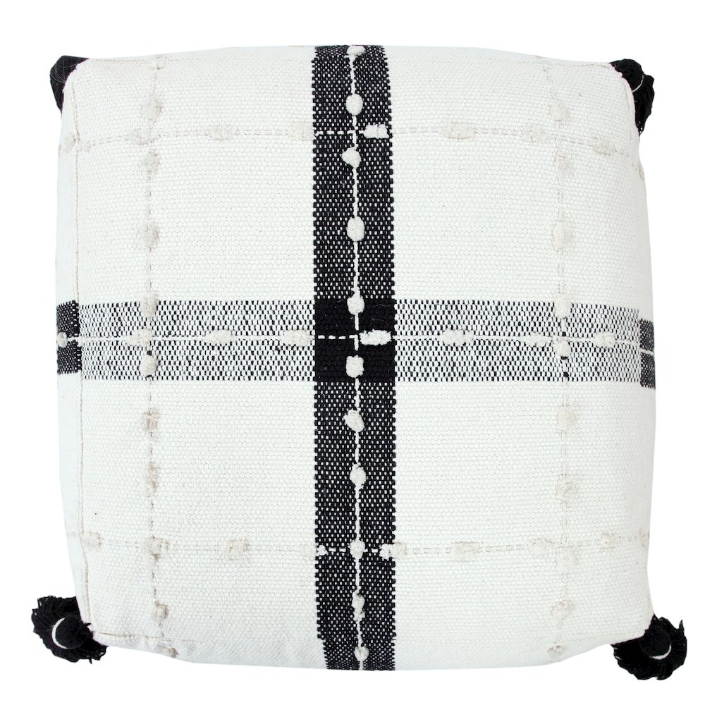 Monarch Cotton Indoor Pouf in Black/White, 18" x 18" x 14". Picture 5