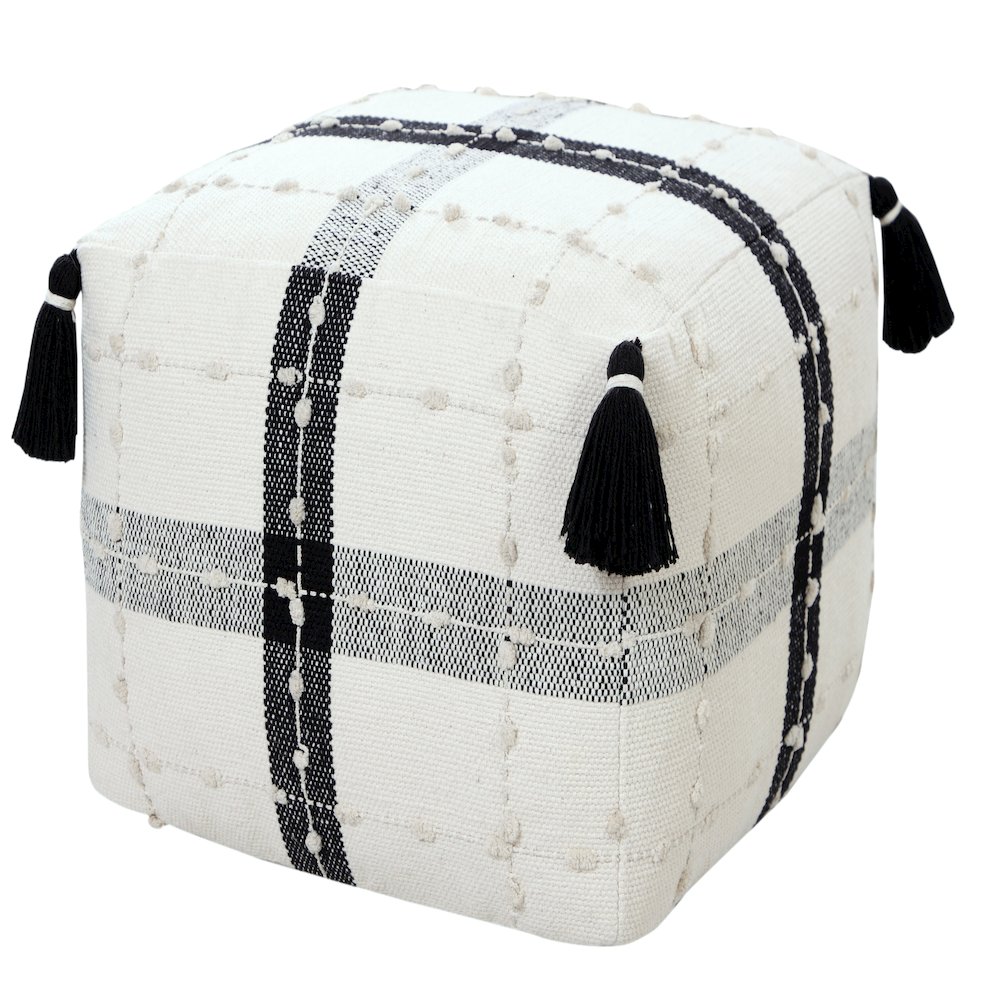 Monarch Cotton Indoor Pouf in Black/White, 18" x 18" x 14". Picture 8