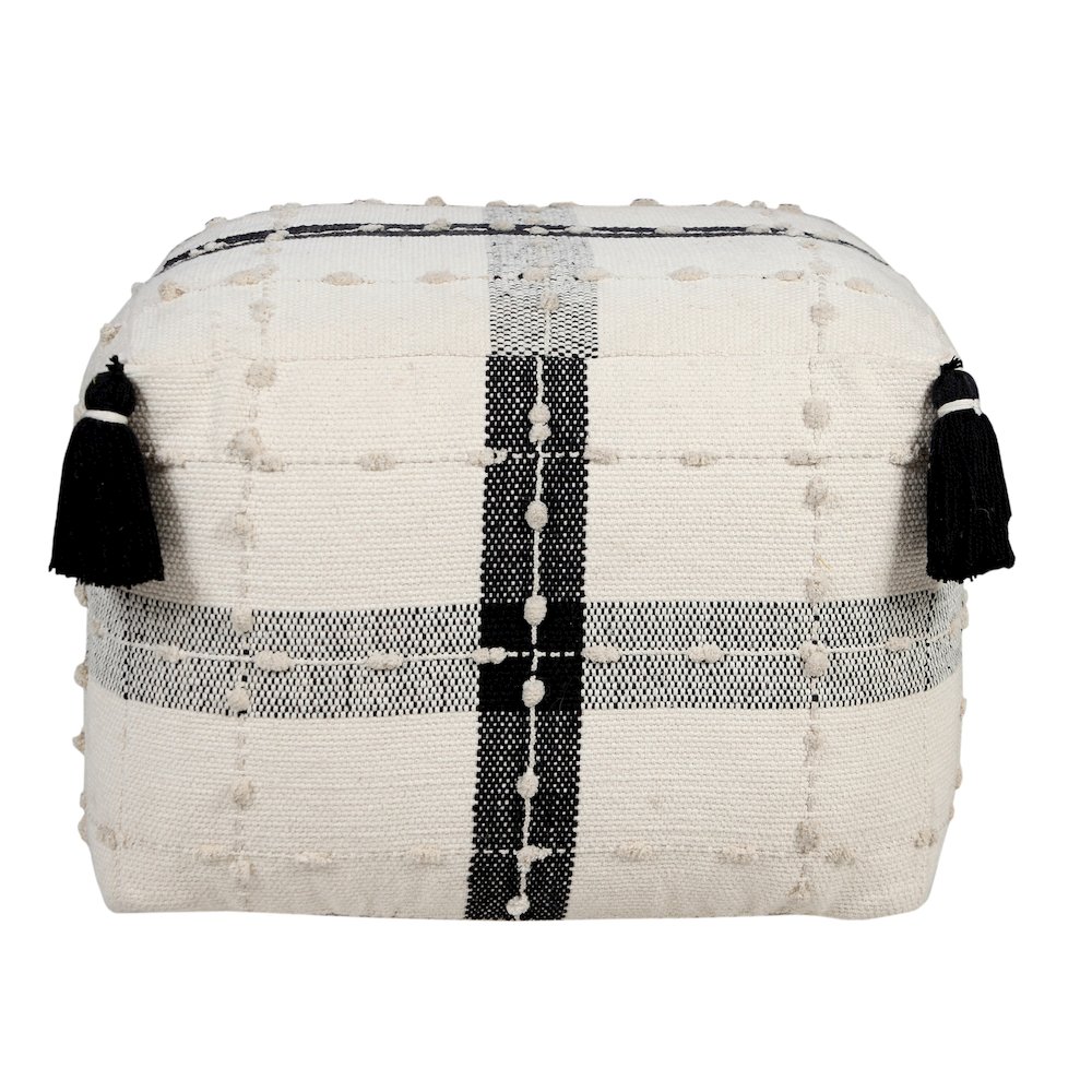 Monarch Cotton Indoor Pouf in Black/White, 18" x 18" x 14". Picture 1