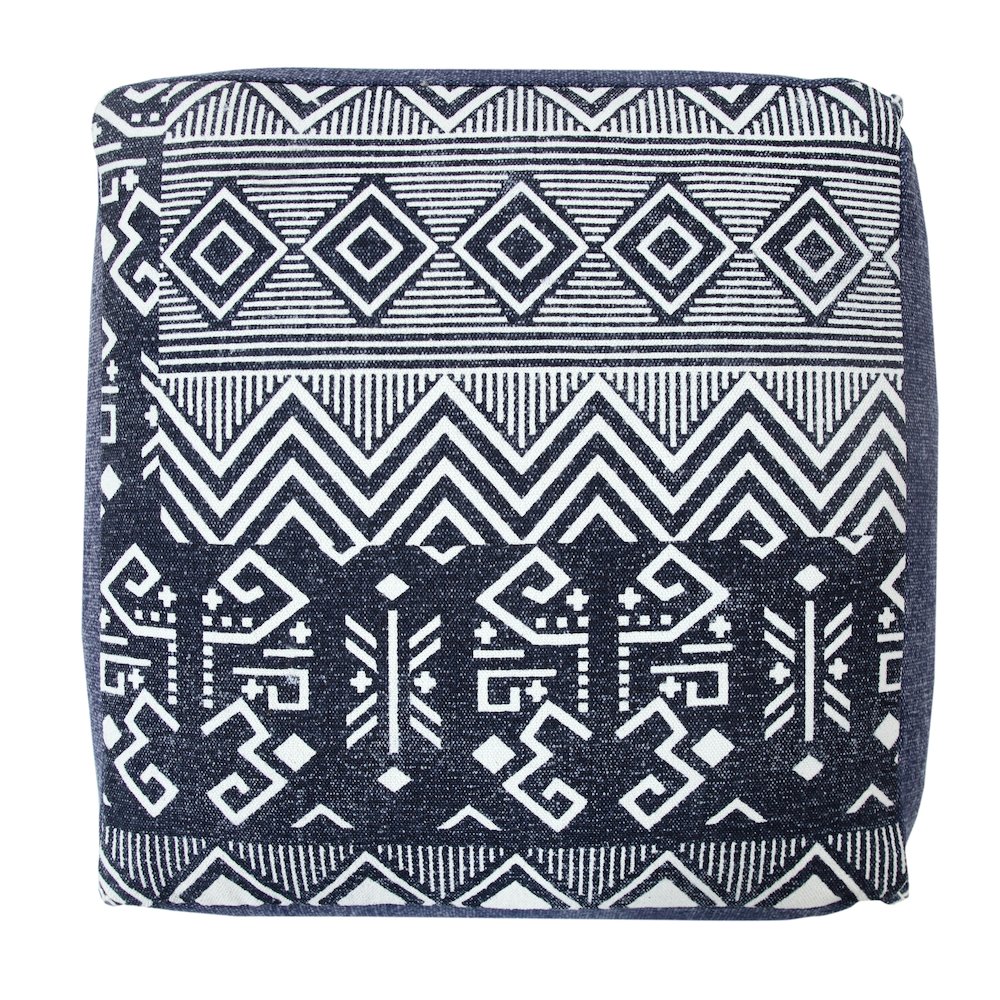 Pacifica Cotton Indoor Pouf in Blue/White, 18" x 18" x 14". Picture 5