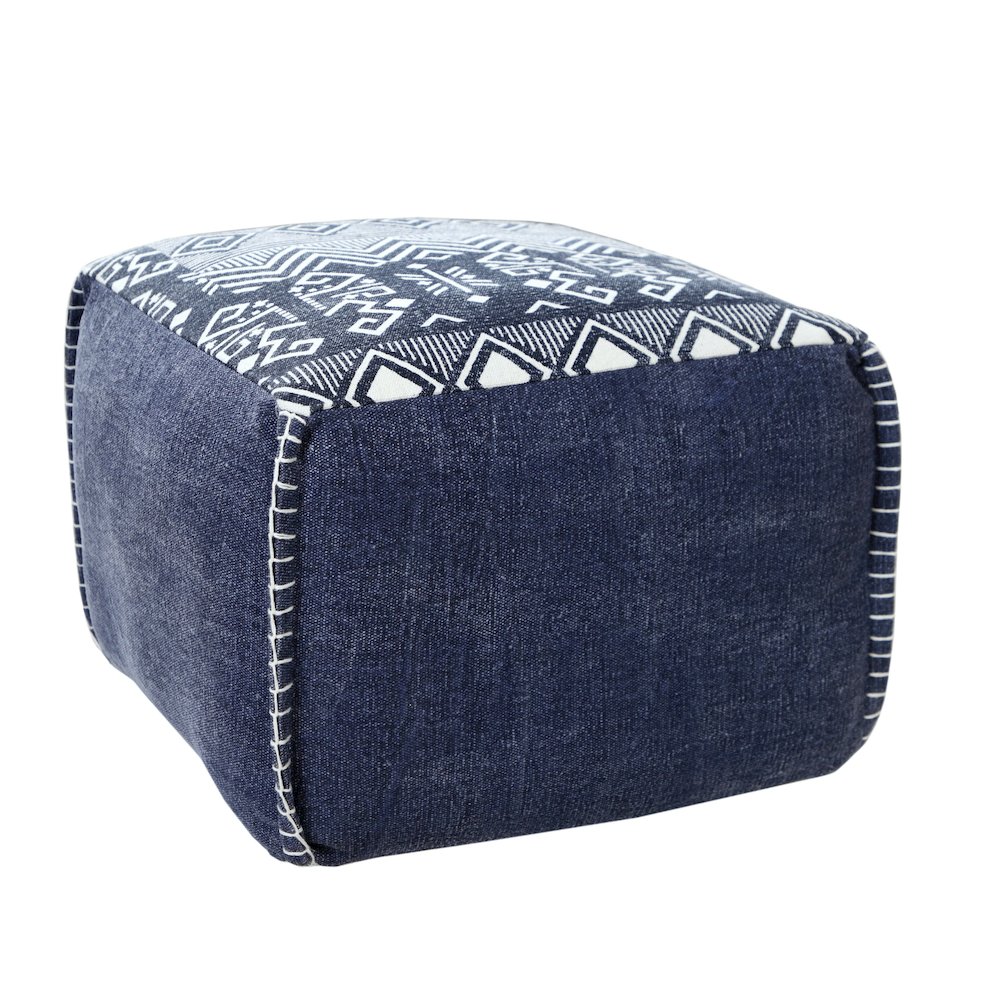 Pacifica Cotton Indoor Pouf in Blue/White, 18" x 18" x 14". Picture 1