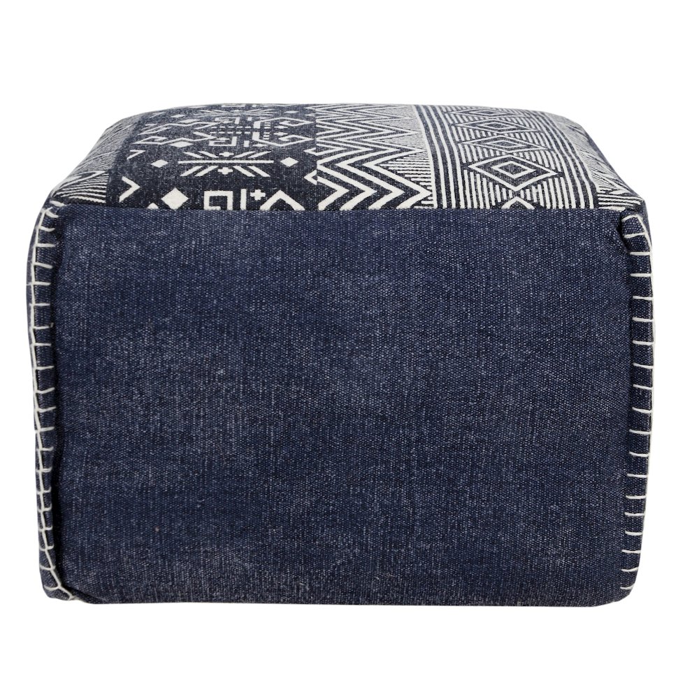Pacifica Cotton Indoor Pouf in Blue/White, 18" x 18" x 14". Picture 3