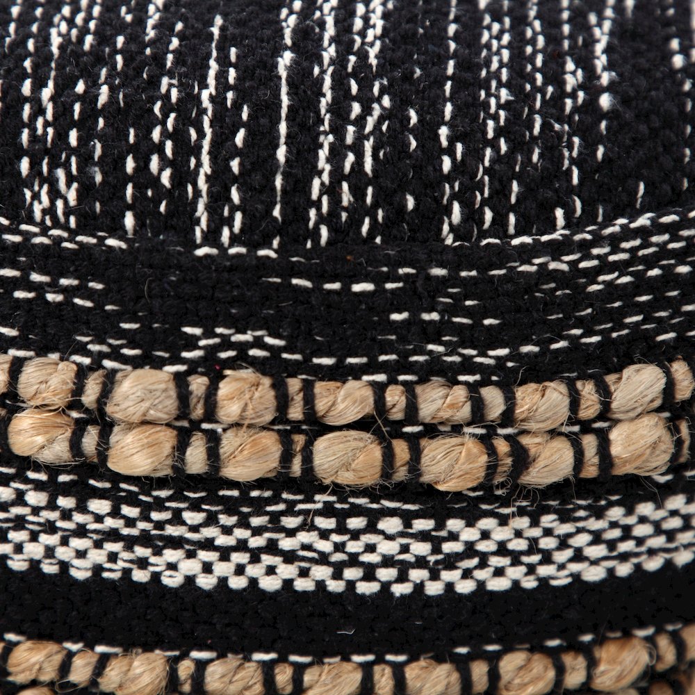 Enigma Cotton Blend Indoor Pouf in Black/White, 18" x 18" x 14". Picture 2