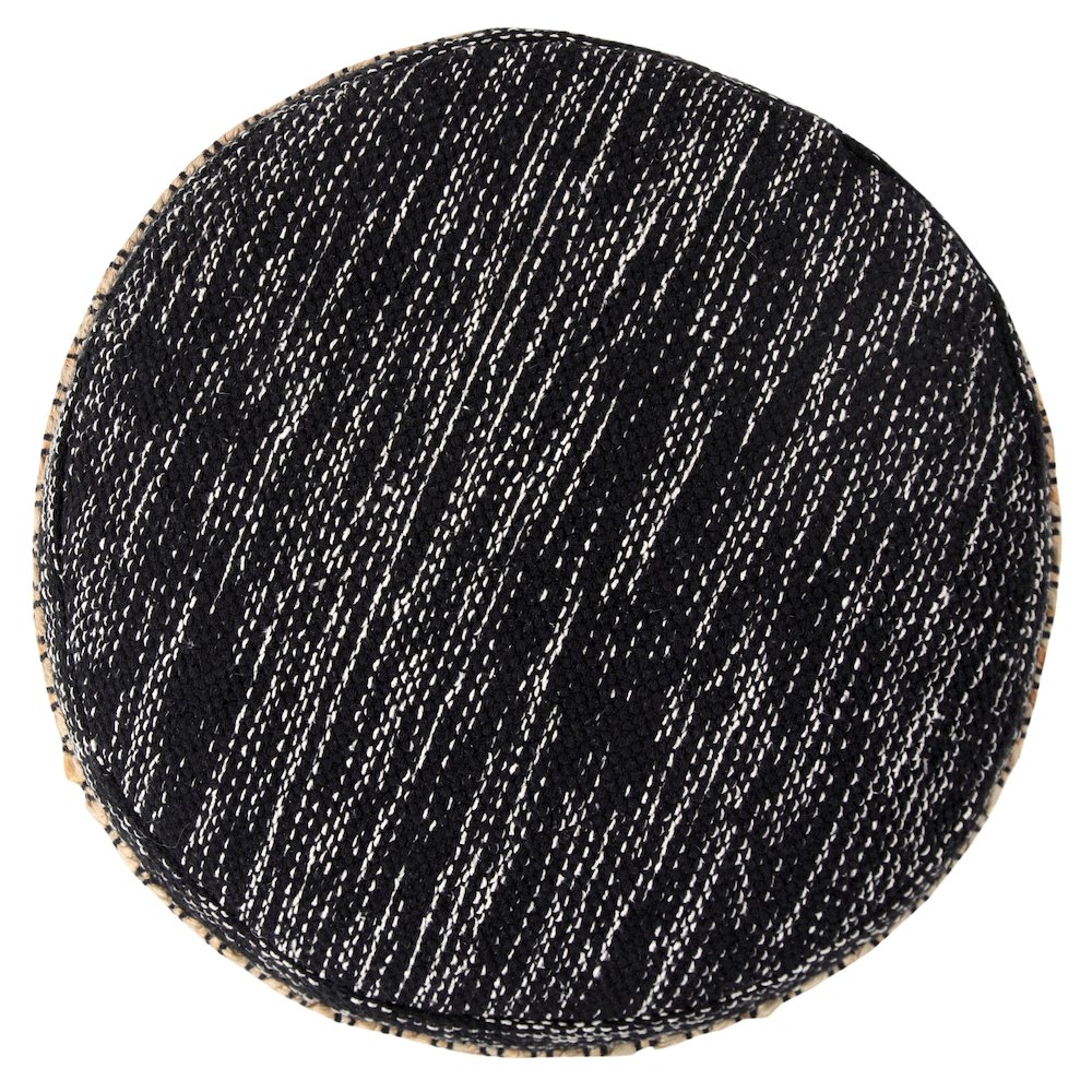 Enigma Cotton Blend Indoor Pouf in Black/White, 18" x 18" x 14". Picture 3