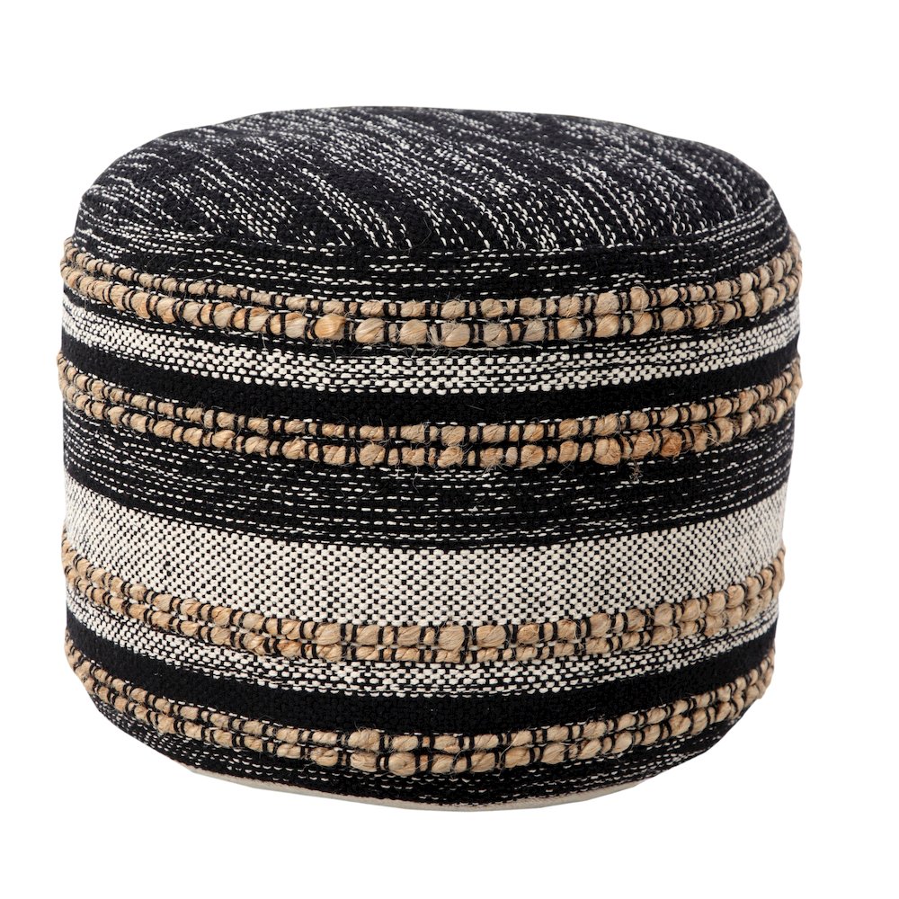 Enigma Cotton Blend Indoor Pouf in Black/White, 18" x 18" x 14". Picture 5