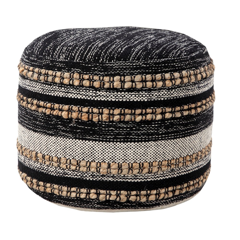 Enigma Cotton Blend Indoor Pouf in Black/White, 18" x 18" x 14". Picture 6