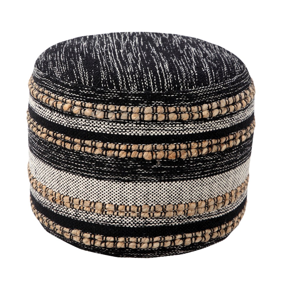Enigma Cotton Blend Indoor Pouf in Black/White, 18" x 18" x 14". Picture 1