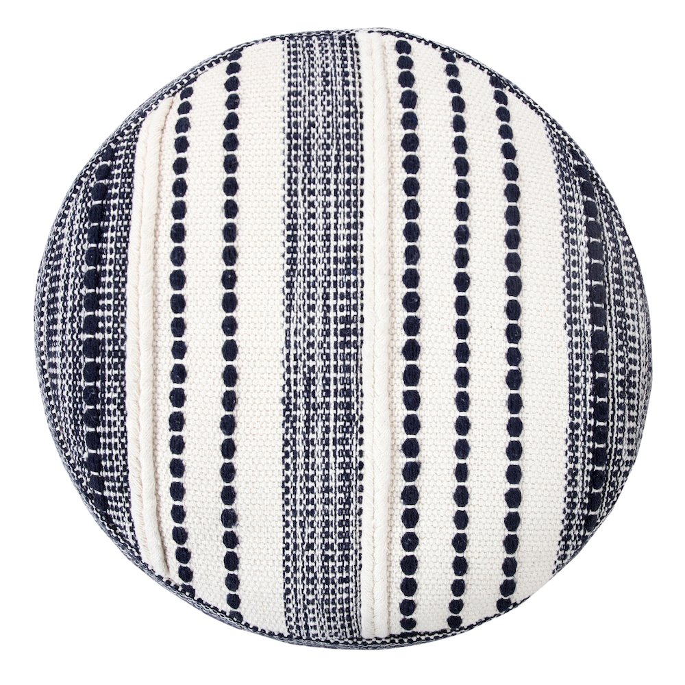 Enigma Cotton Indoor Pouf in Blue/White, 18" x 18" x 14". Picture 3