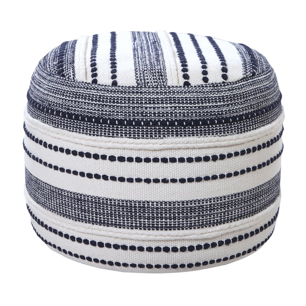Enigma Cotton Indoor Pouf in Blue/White, 18" x 18" x 14". Picture 4