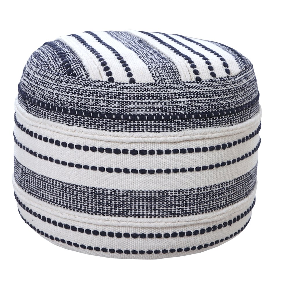 Enigma Cotton Indoor Pouf in Blue/White, 18" x 18" x 14". Picture 5