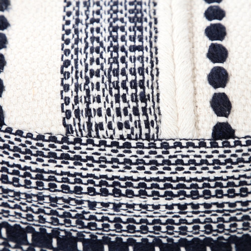 Enigma Cotton Indoor Pouf in Blue/White, 18" x 18" x 14". Picture 10