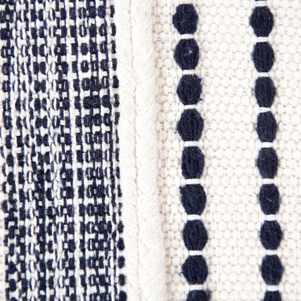 Enigma Cotton Indoor Pouf in Blue/White, 18" x 18" x 14". Picture 7