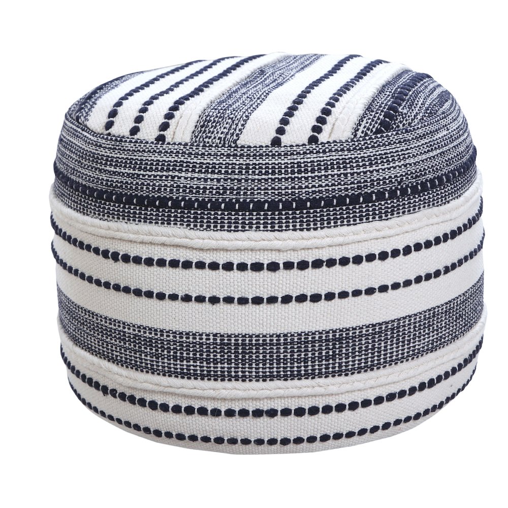 Enigma Cotton Indoor Pouf in Blue/White, 18" x 18" x 14". Picture 1