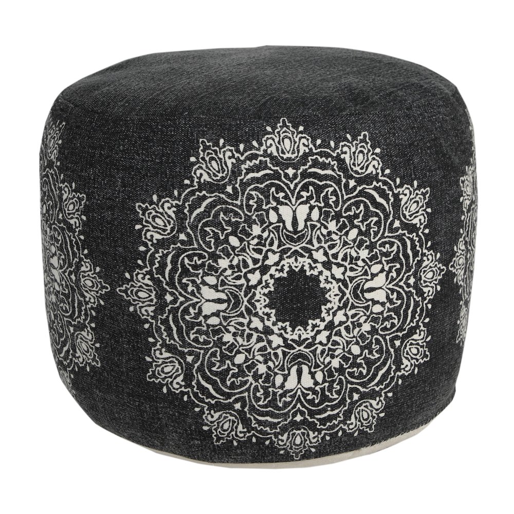 Enigma Cotton Indoor Pouf in Black/White, 18" x 18" x 14". Picture 4