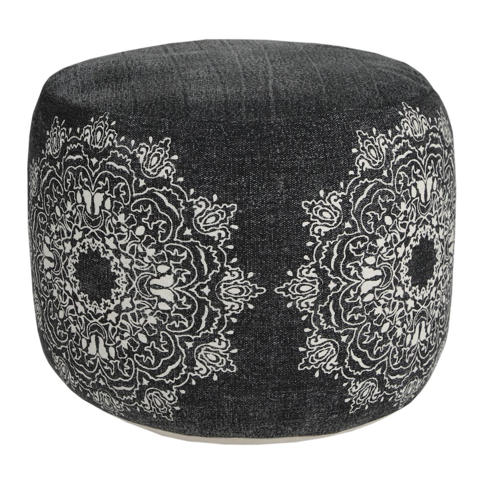 Enigma Cotton Indoor Pouf in Black/White, 18" x 18" x 14". Picture 5