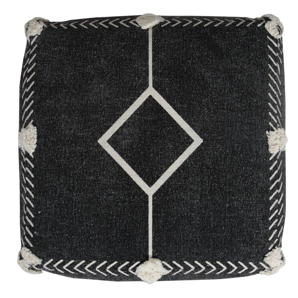 Avant-garde Cotton Indoor Pouf in Black/White, 18" x 18" x 14". Picture 3