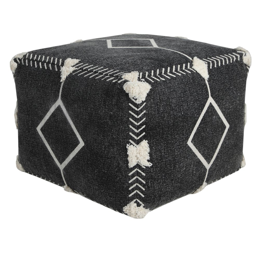Avant-garde Cotton Indoor Pouf in Black/White, 18" x 18" x 14". Picture 4