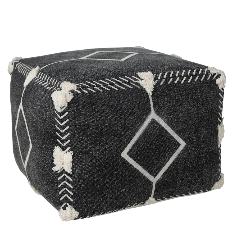 Avant-garde Cotton Indoor Pouf in Black/White, 18" x 18" x 14". Picture 5